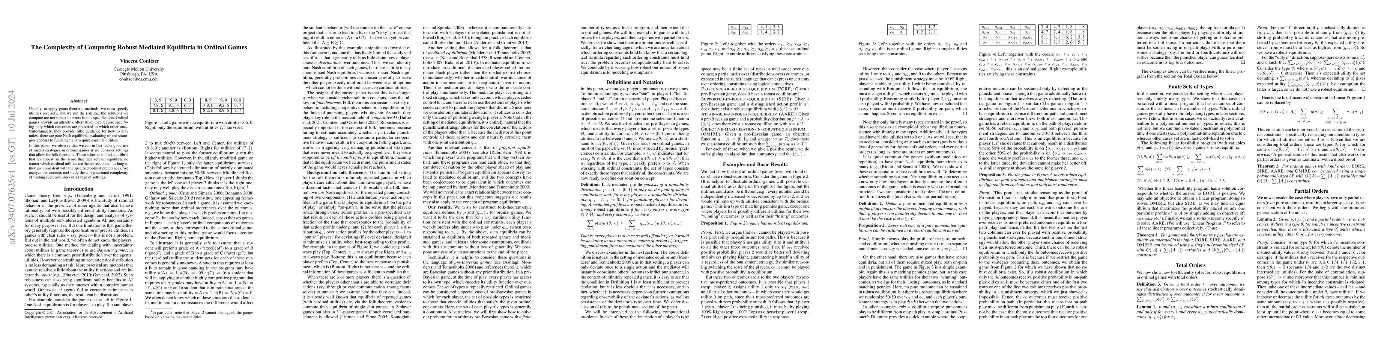 Thumbnail for The Complexity of Computing Robust Mediated Equilibria in Ordinal Games