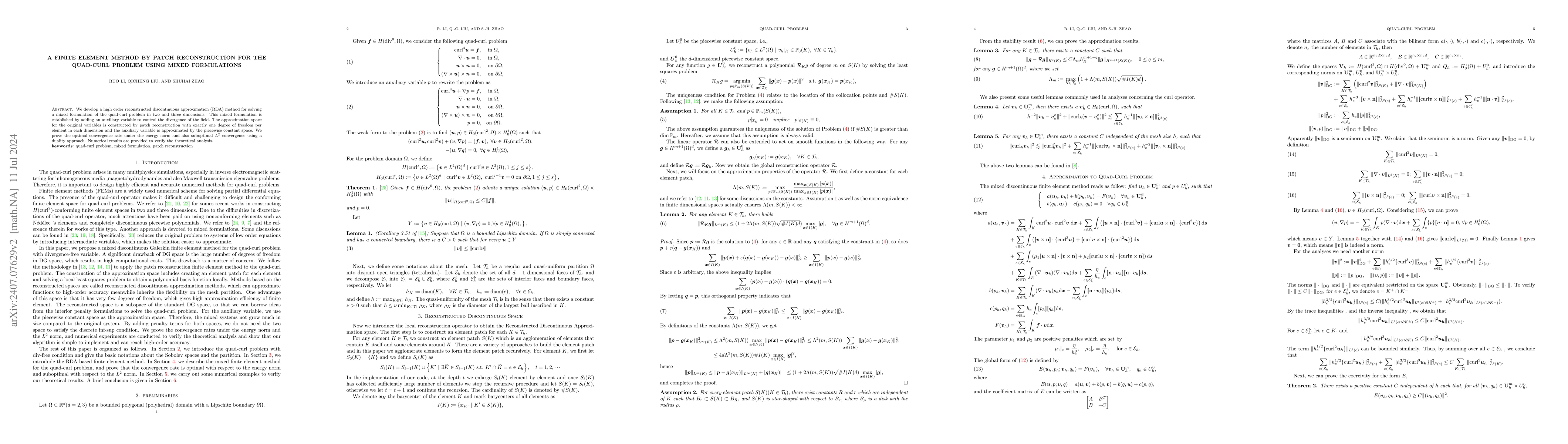 Thumbnail for A Finite Element Method by Patch Reconstruction for the Quad-Curl
  Problem Using Mixed Formulations