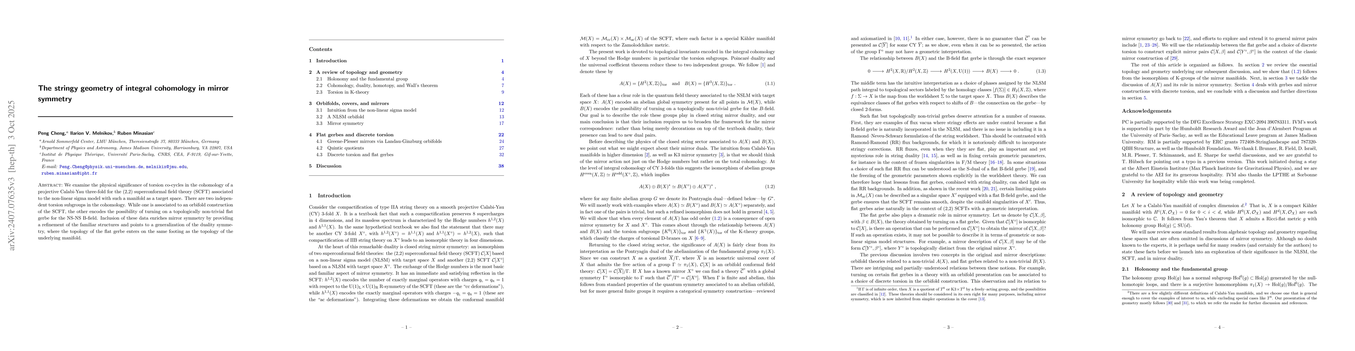 Thumbnail for The stringy geometry of integral cohomology in mirror symmetry