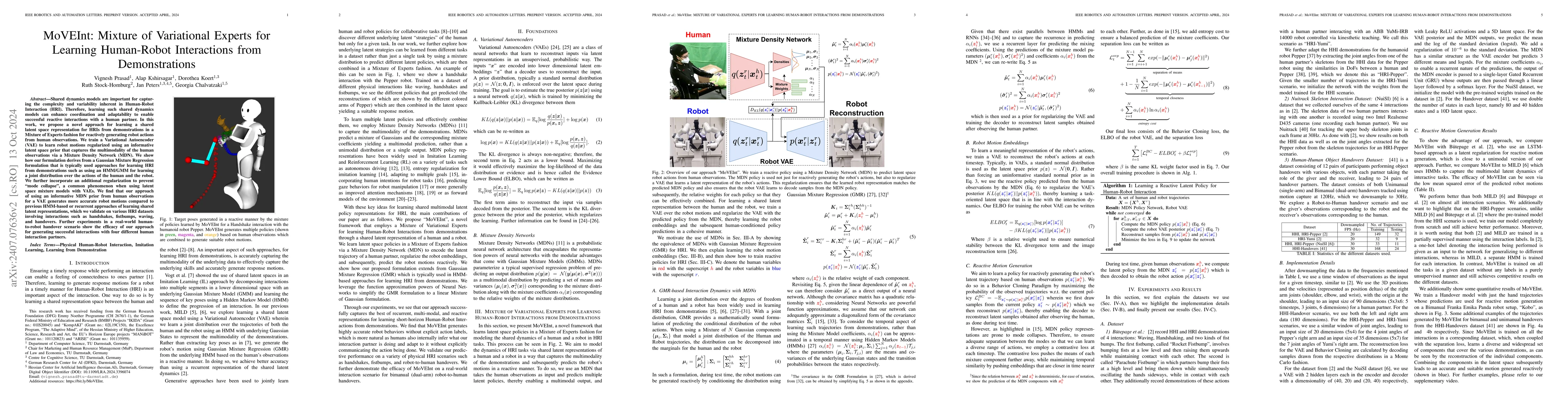 Thumbnail for MoVEInt: Mixture of Variational Experts for Learning Human-Robot
  Interactions from Demonstrations