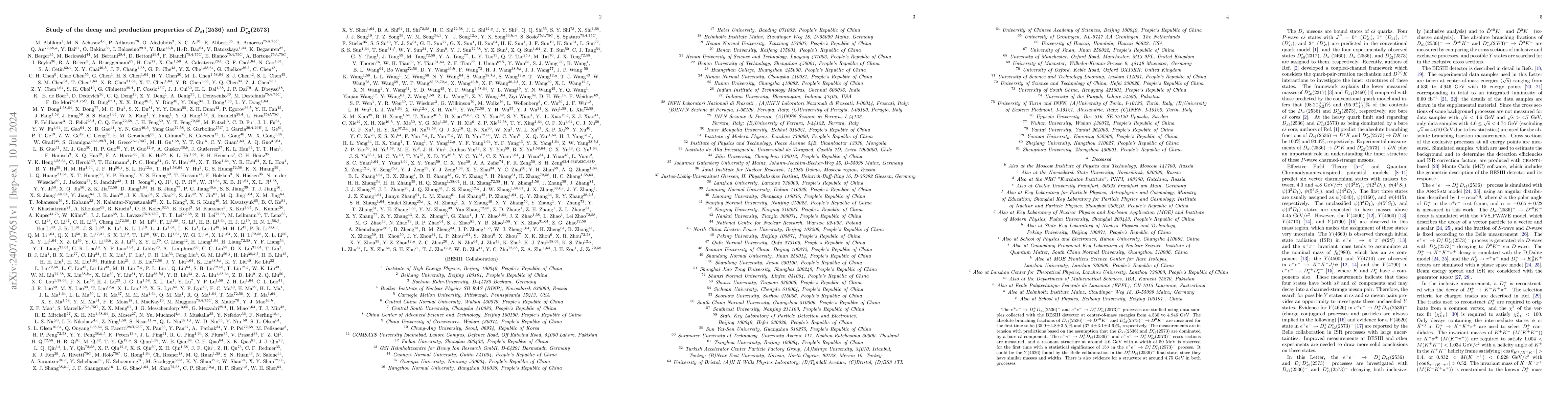 Thumbnail for Study of the decay and production properties of $D_{s1}(2536)$ and
  $D_{s2}^*(2573)$