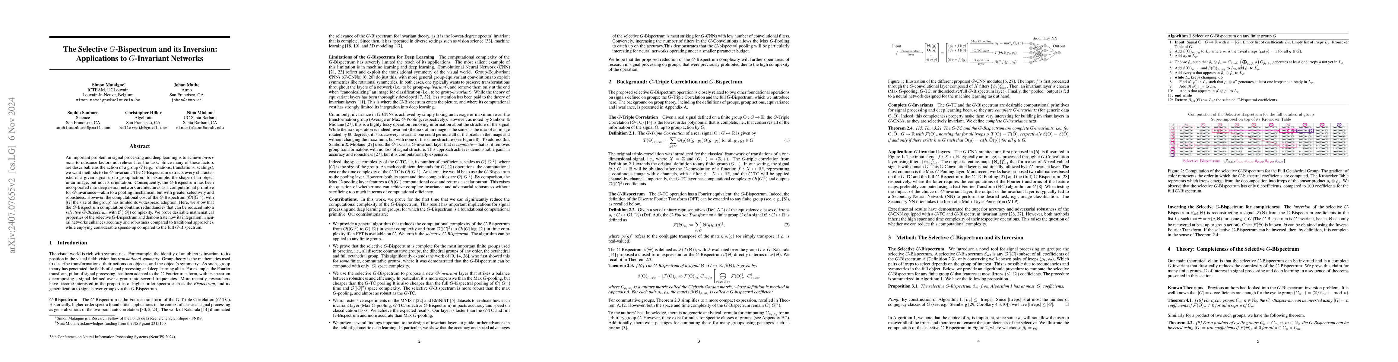 Thumbnail for The Selective G-Bispectrum and its Inversion: Applications to
  G-Invariant Networks