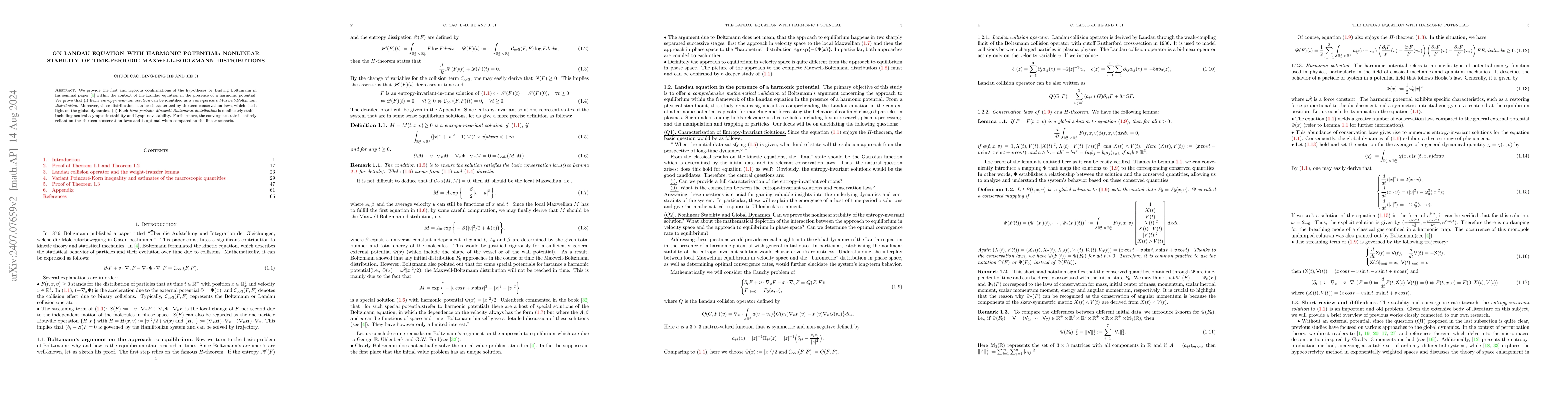 Thumbnail for On Landau equation with harmonic potential: nonlinear stability of
  time-periodic Maxwell-Boltzmann distributions