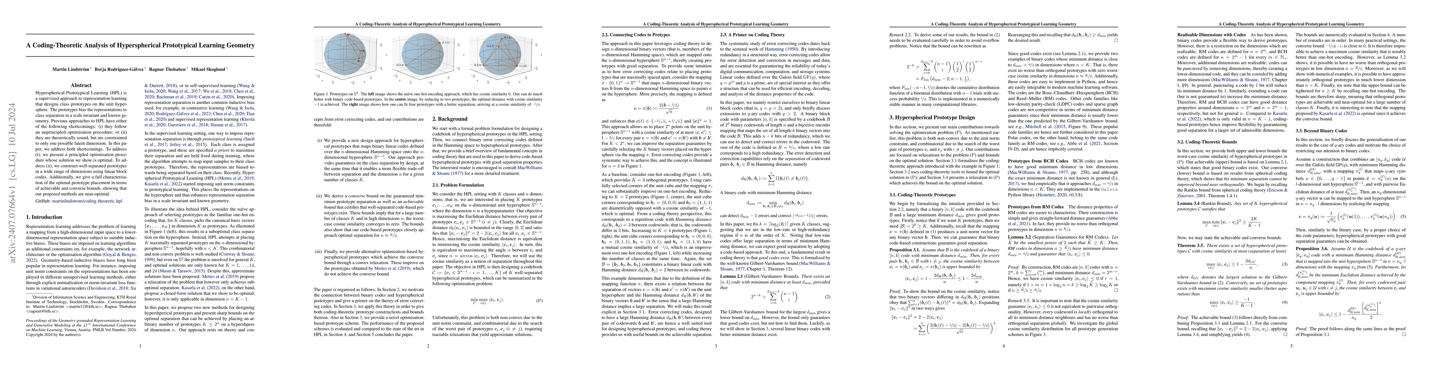 Thumbnail for A Coding-Theoretic Analysis of Hyperspherical Prototypical Learning
  Geometry