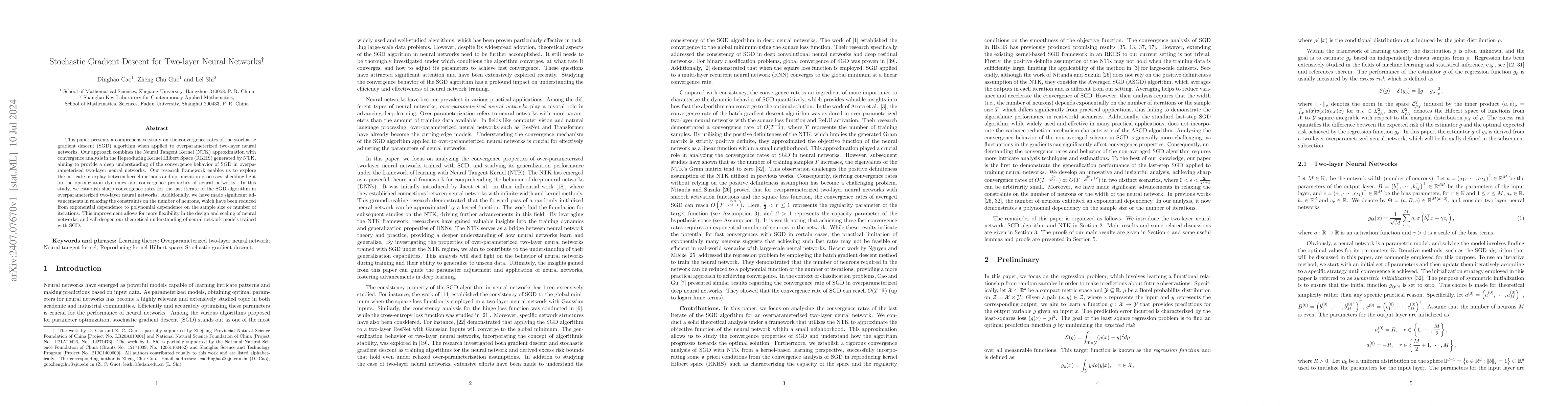 Thumbnail for Stochastic Gradient Descent for Two-layer Neural Networks