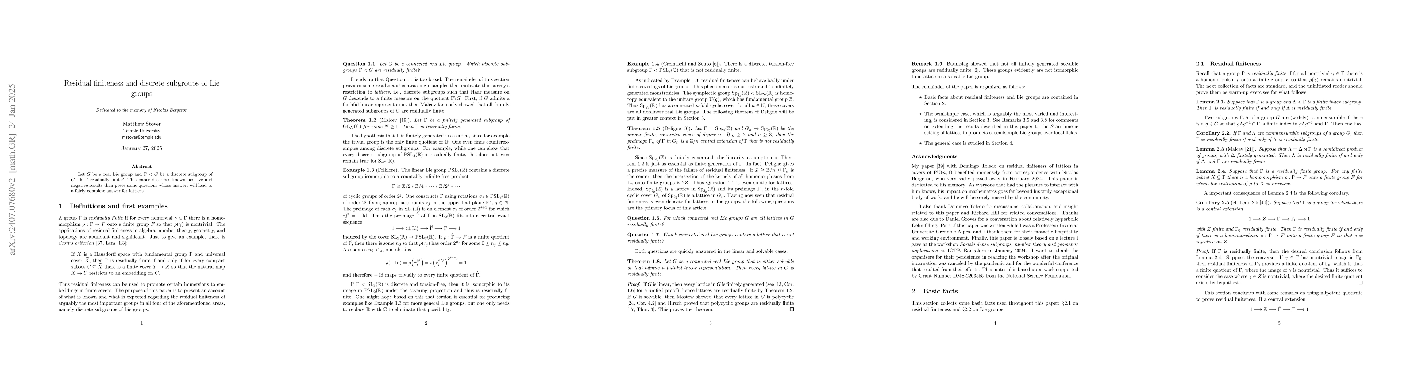 Thumbnail for Residual finiteness and discrete subgroups of Lie groups