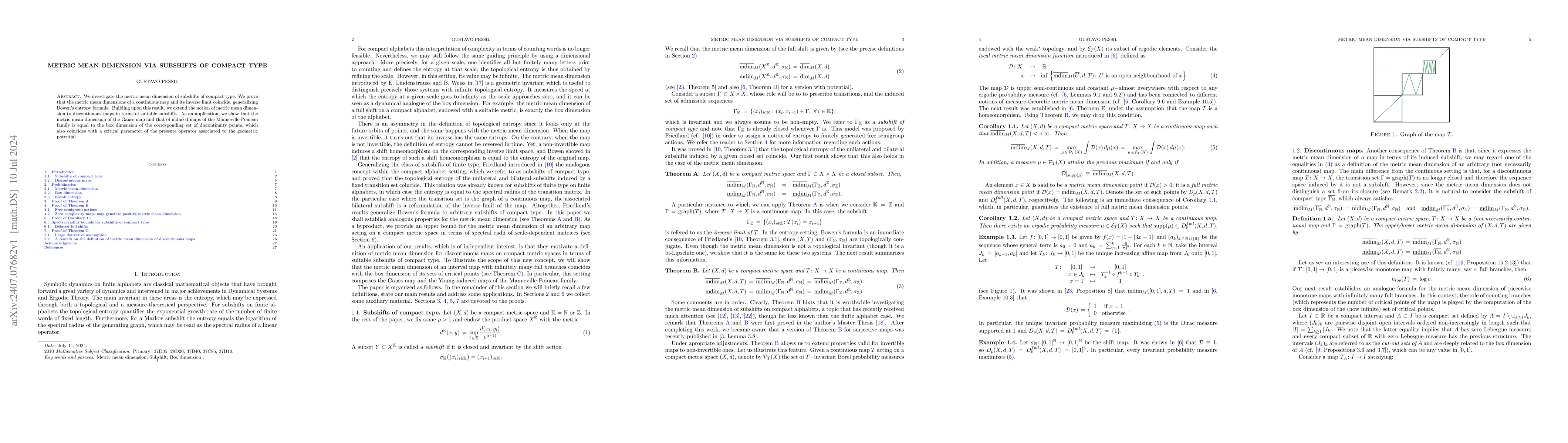 Thumbnail for Metric mean dimension via subshifts of compact type