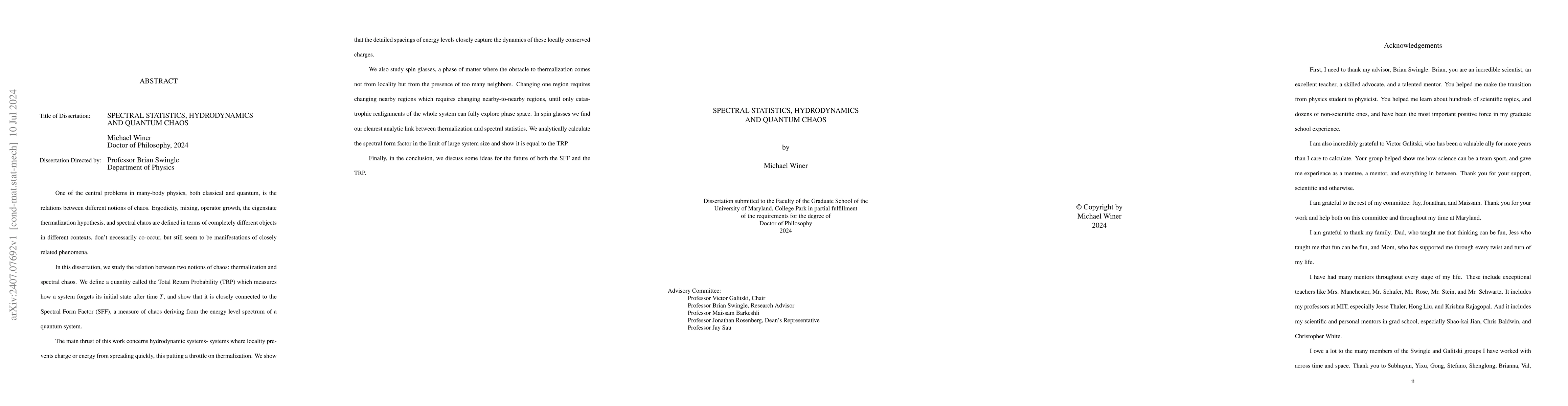 Thumbnail for Spectral Statistics, Hydrodynamics and Quantum Chaos