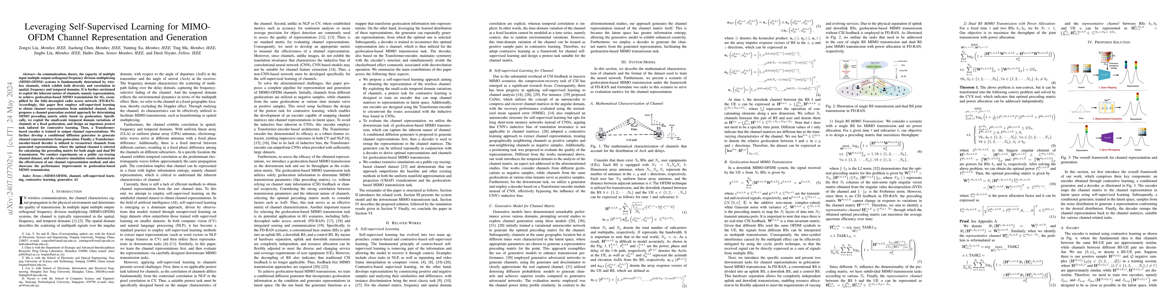 Thumbnail for Leveraging Self-Supervised Learning for MIMO-OFDM Channel Representation
  and Generation