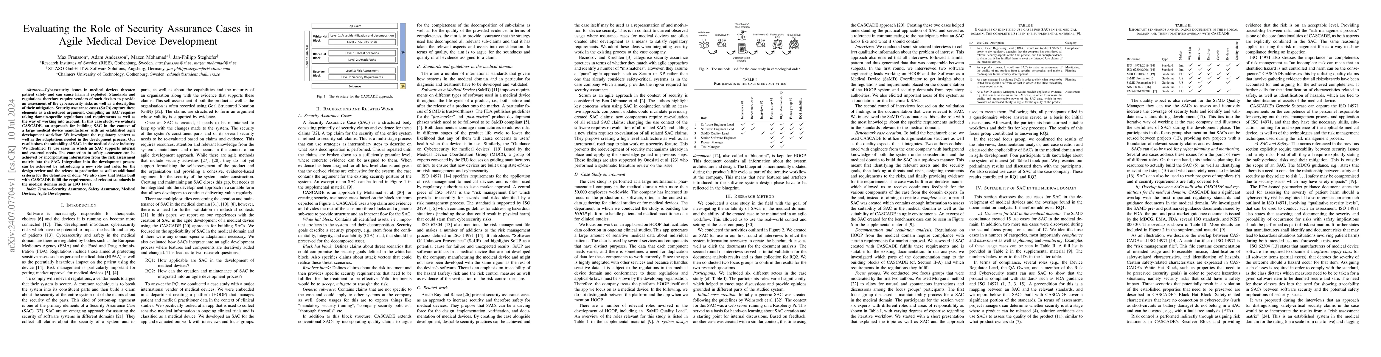 Thumbnail for Evaluating the Role of Security Assurance Cases in Agile Medical Device
  Development