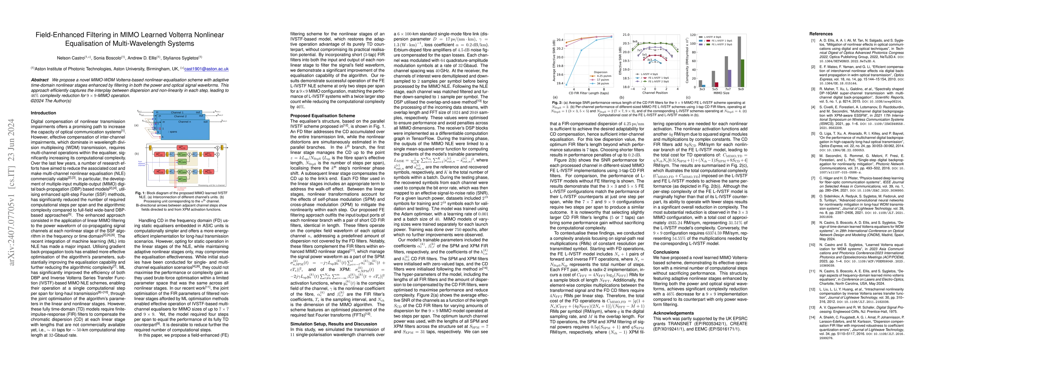 Thumbnail for Field-Enhanced Filtering in MIMO Learned Volterra Nonlinear Equalisation
  of Multi-Wavelength Systems