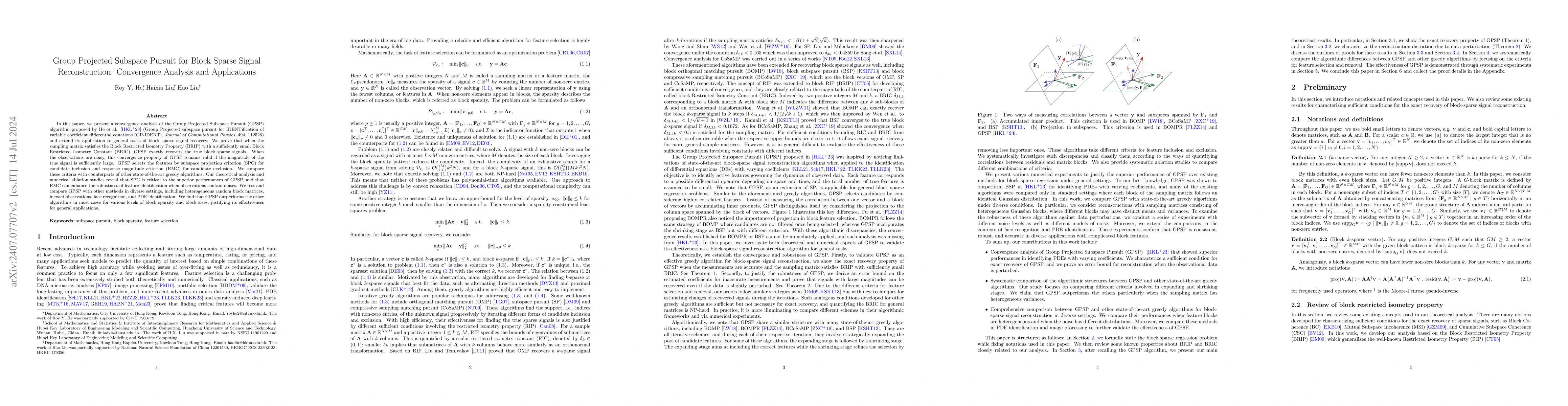 Thumbnail for Group Projected Subspace Pursuit for Block Sparse Signal Reconstruction:
  Convergence Analysis and Applications