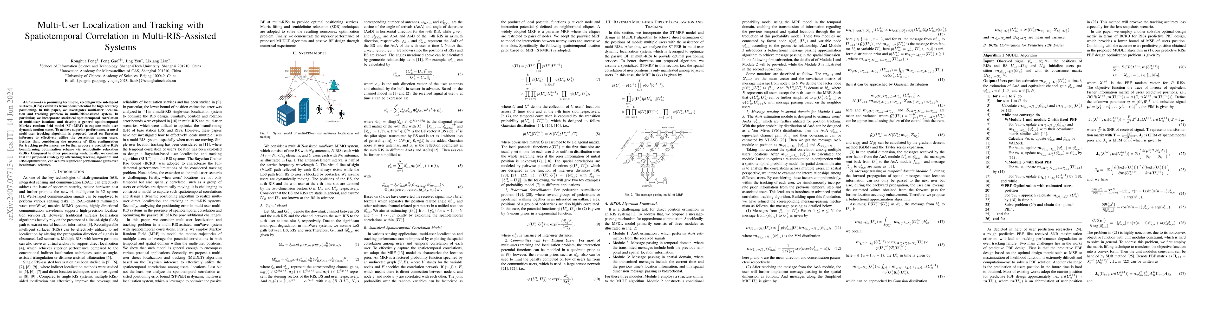 Thumbnail for Multi-User Localization and Tracking with Spatiotemporal Correlation in
  Multi-RIS-Assisted Systems