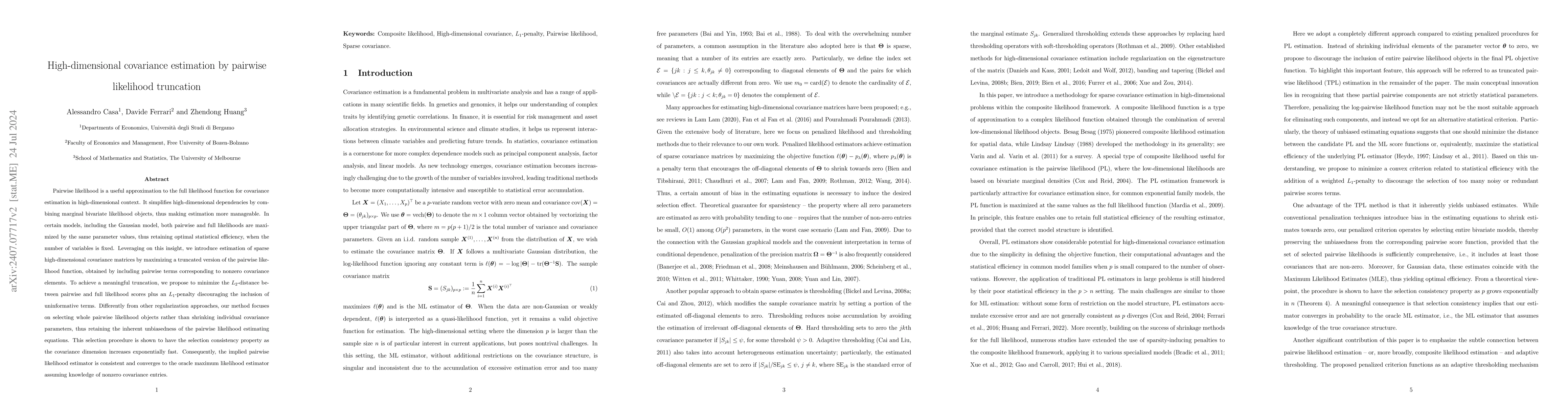 Thumbnail for High-dimensional Covariance Estimation by Pairwise Likelihood Truncation