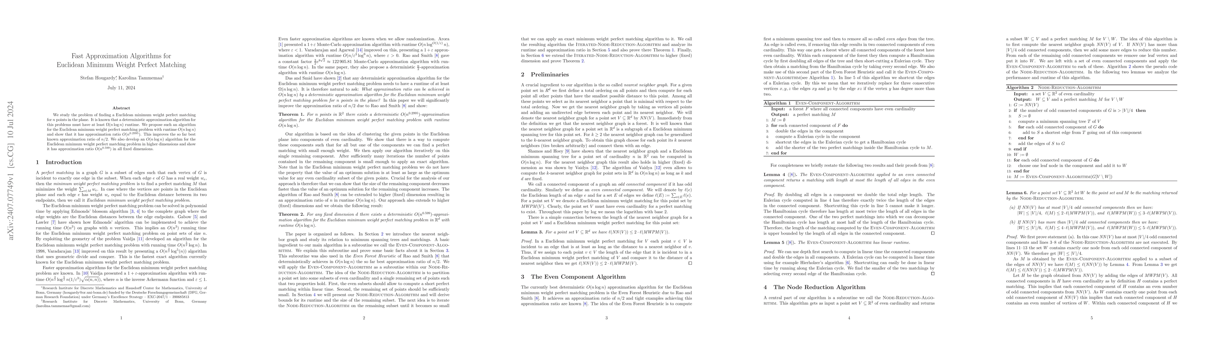 Thumbnail for Fast Approximation Algorithms for Euclidean Minimum Weight Perfect
  Matching