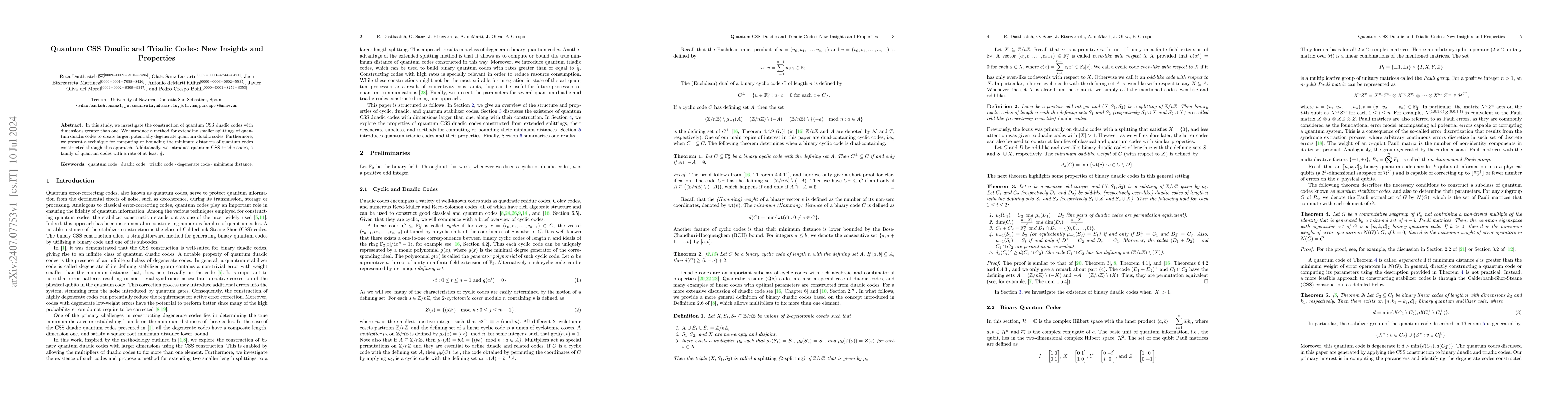 Thumbnail for Quantum CSS Duadic and Triadic Codes: New Insights and Properties