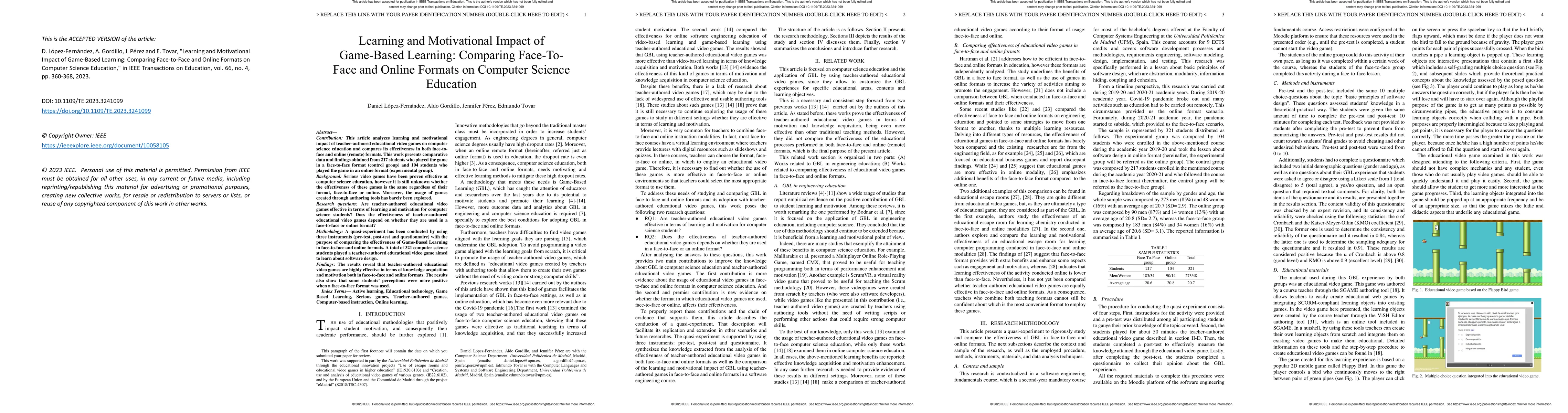 Thumbnail for Learning and Motivational Impact of Game-Based Learning: Comparing
  Face-to-Face and Online Formats on Computer Science Education