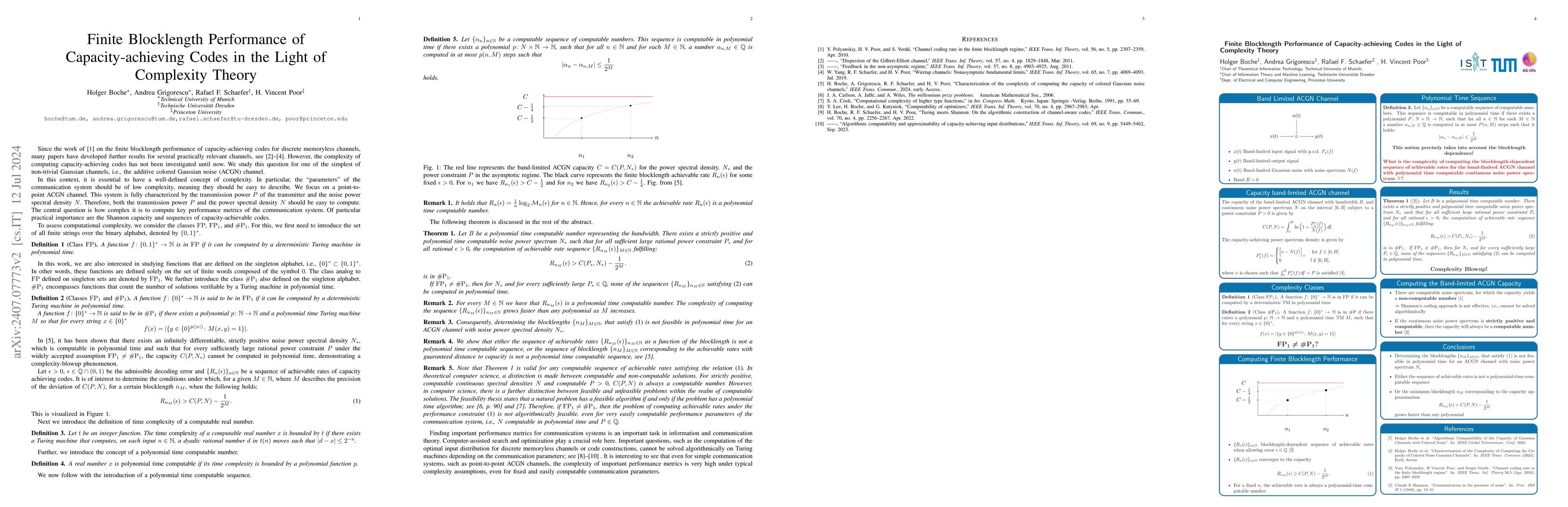 Thumbnail for Finite Blocklength Performance of Capacity-achieving Codes in the Light
  of Complexity Theory