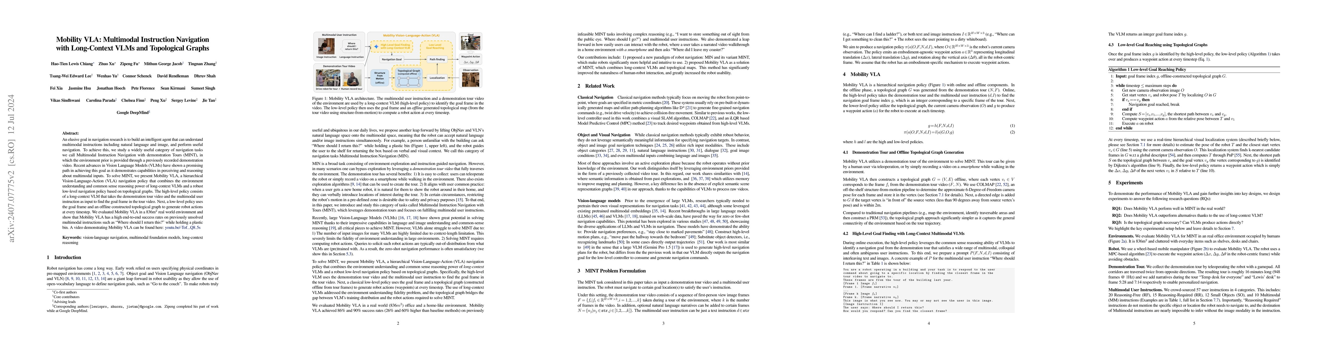 Thumbnail for Mobility VLA: Multimodal Instruction Navigation with Long-Context VLMs
  and Topological Graphs