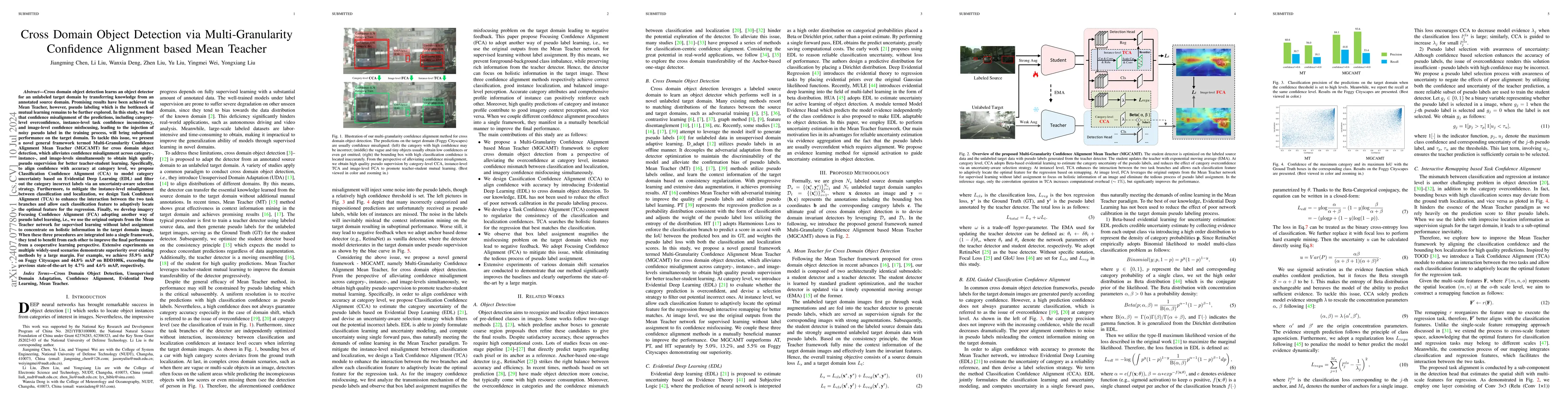 Thumbnail for Cross Domain Object Detection via Multi-Granularity Confidence Alignment
  based Mean Teacher