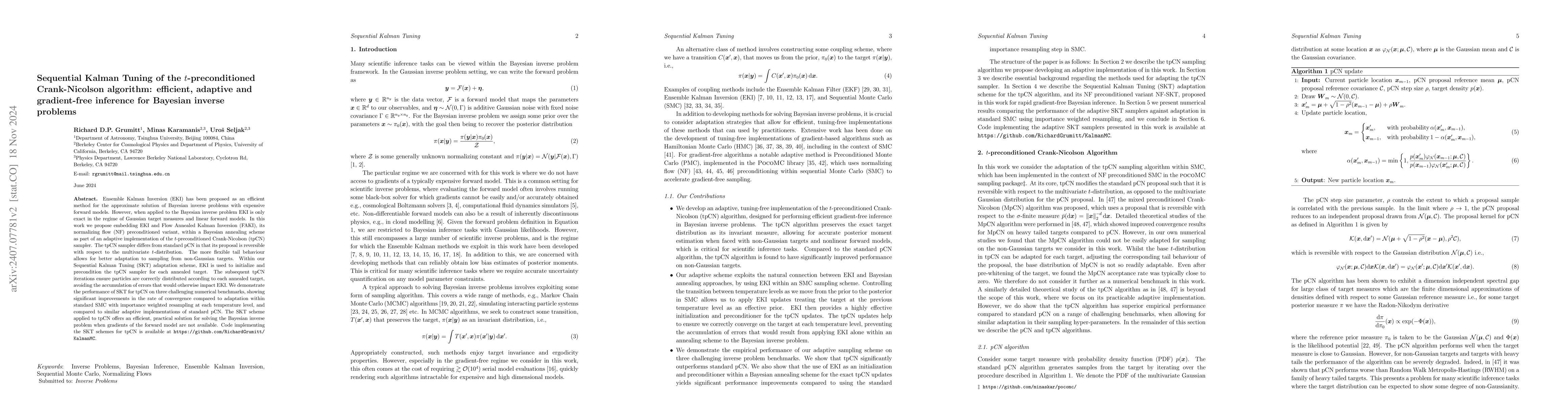 Thumbnail for Sequential Kalman Monte Carlo for gradient-free inference in Bayesian
  inverse problems