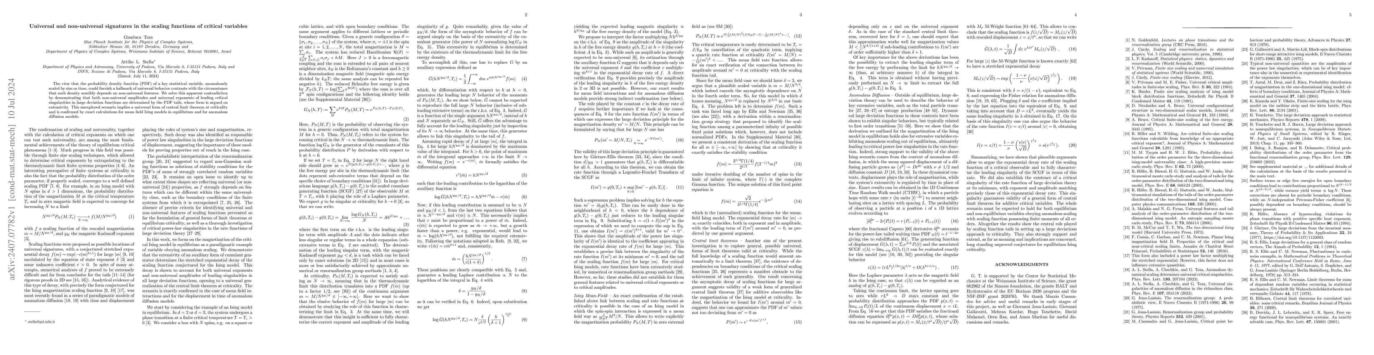 Thumbnail for Universal and non-universal signatures in the scaling functions of
  critical variables