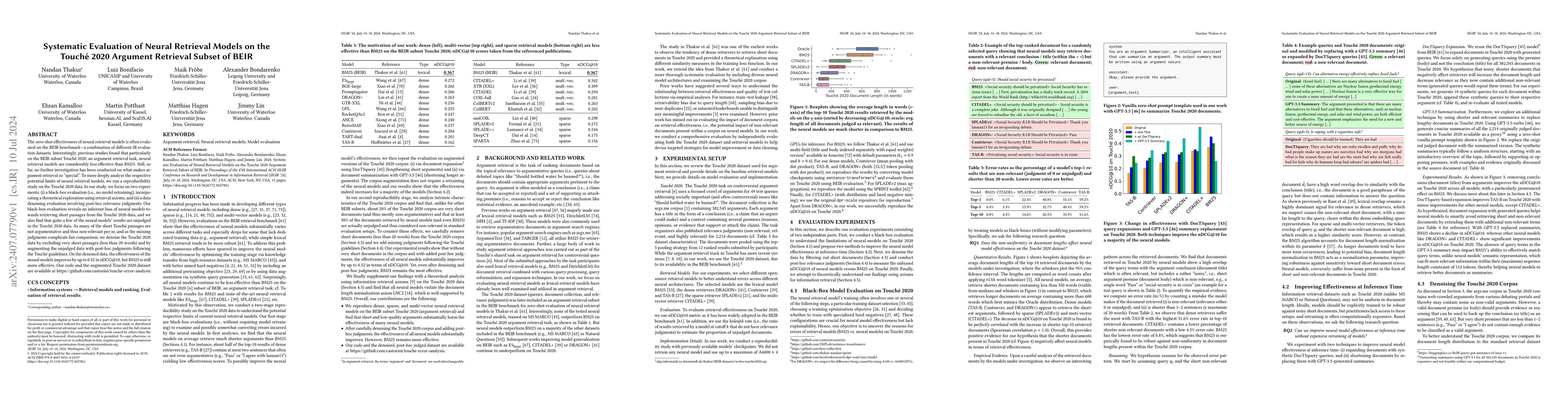 Thumbnail for Systematic Evaluation of Neural Retrieval Models on the Touché 2020
  Argument Retrieval Subset of BEIR