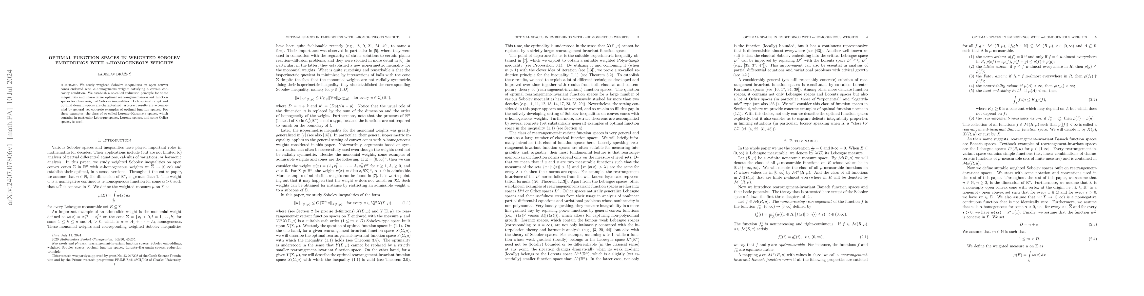 Thumbnail for Optimal function spaces in weighted Sobolev embeddings with
  $α$-homogeneous weights