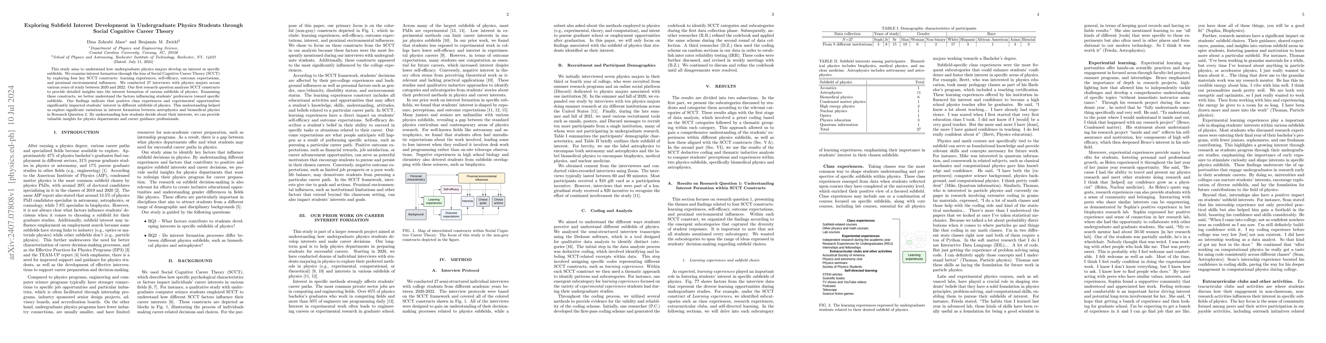 Thumbnail for Exploring Subfield Interest Development in Undergraduate Physics
  Students through Social Cognitive Career Theory