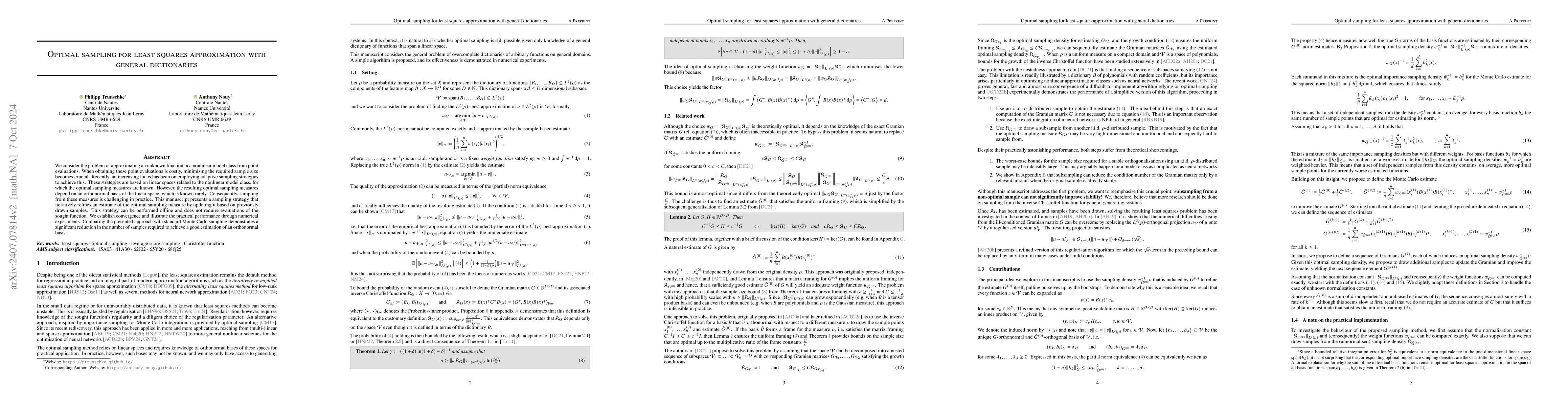 Thumbnail for Optimal sampling for least squares approximation with general
  dictionaries
