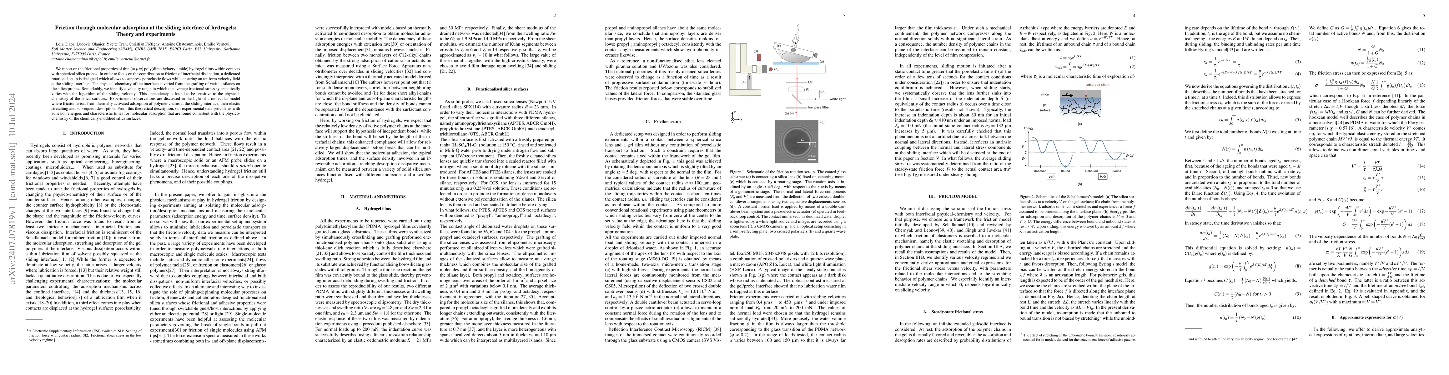 Thumbnail for Friction through molecular adsorption at the sliding interface of
  hydrogels: Theory and experiments