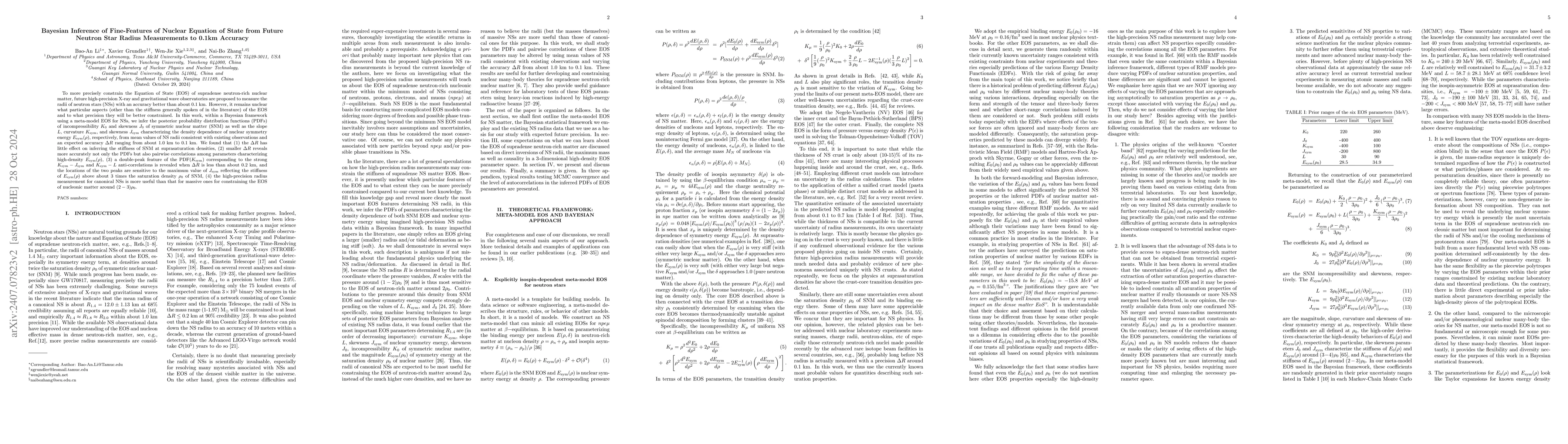 Thumbnail for Bayesian Inference of Fine-Features of Nuclear Equation of State from
  Future Neutron Star Radius Measurements to 0.1km Accuracy