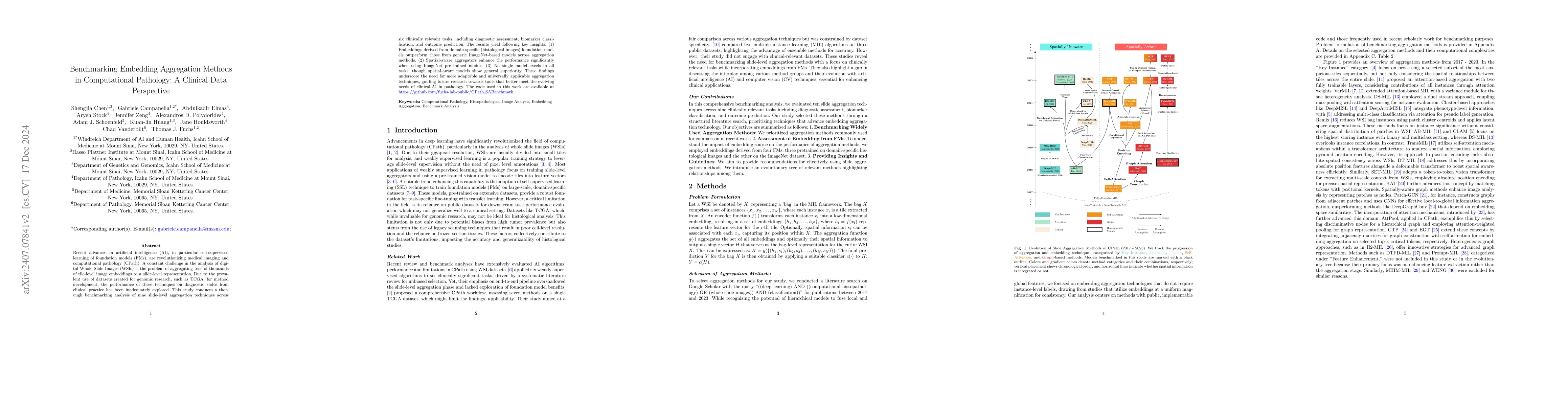 Thumbnail for Benchmarking Embedding Aggregation Methods in Computational Pathology: A
  Clinical Data Perspective
