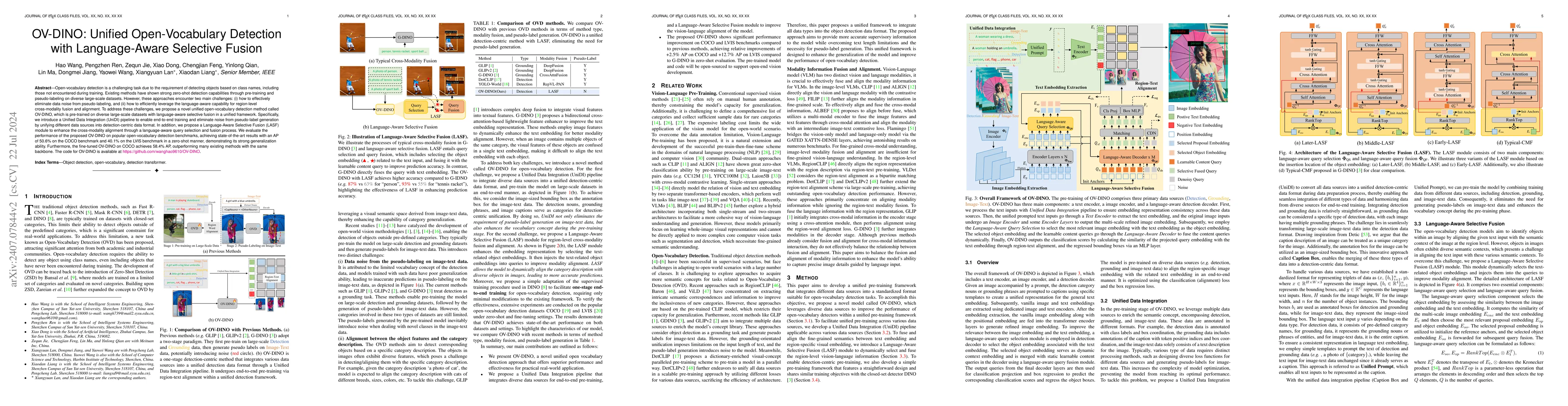 Thumbnail for OV-DINO: Unified Open-Vocabulary Detection with Language-Aware Selective
  Fusion