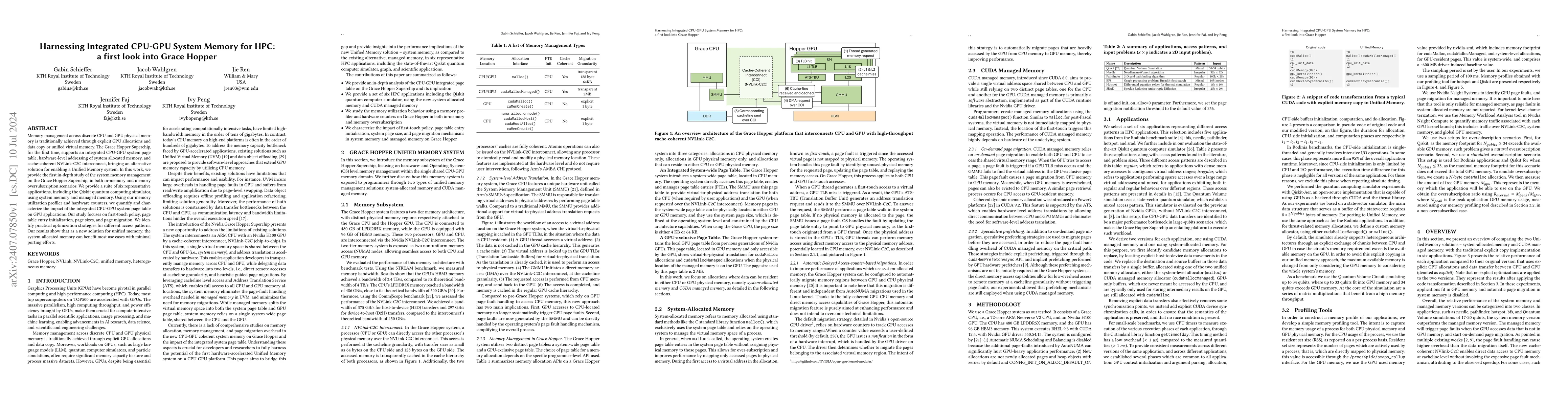 Thumbnail for Harnessing Integrated CPU-GPU System Memory for HPC: a first look into
  Grace Hopper