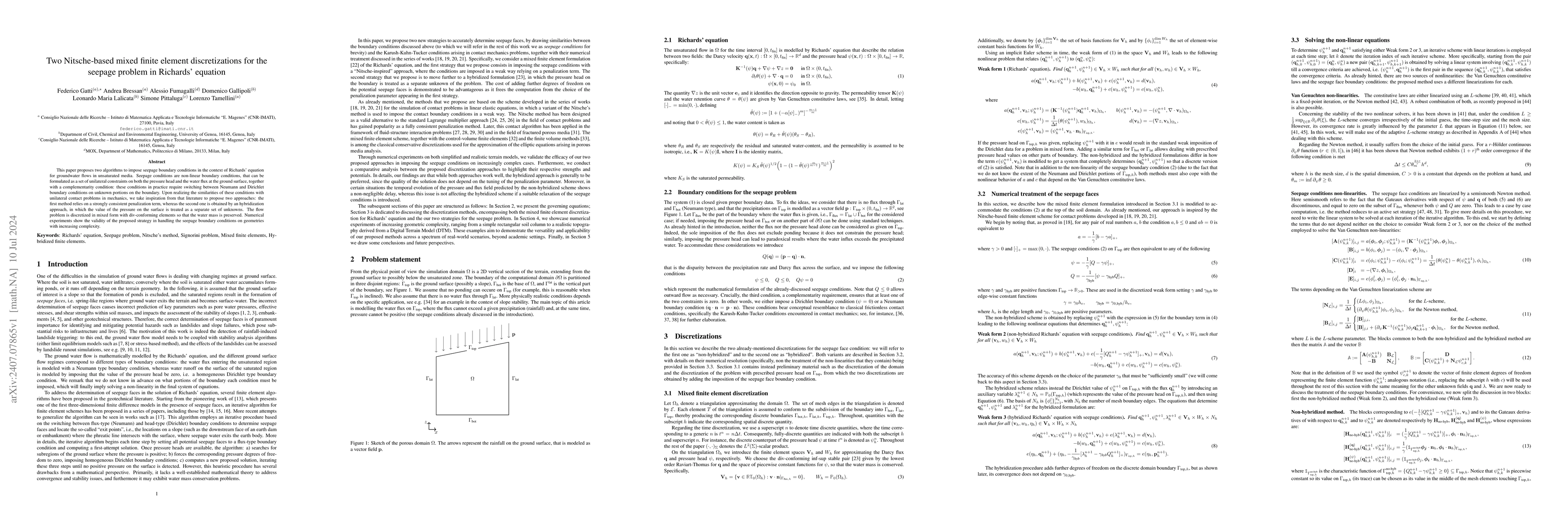 Thumbnail for Two Nitsche-based mixed finite element discretizations for the seepage
  problem in Richards' equation