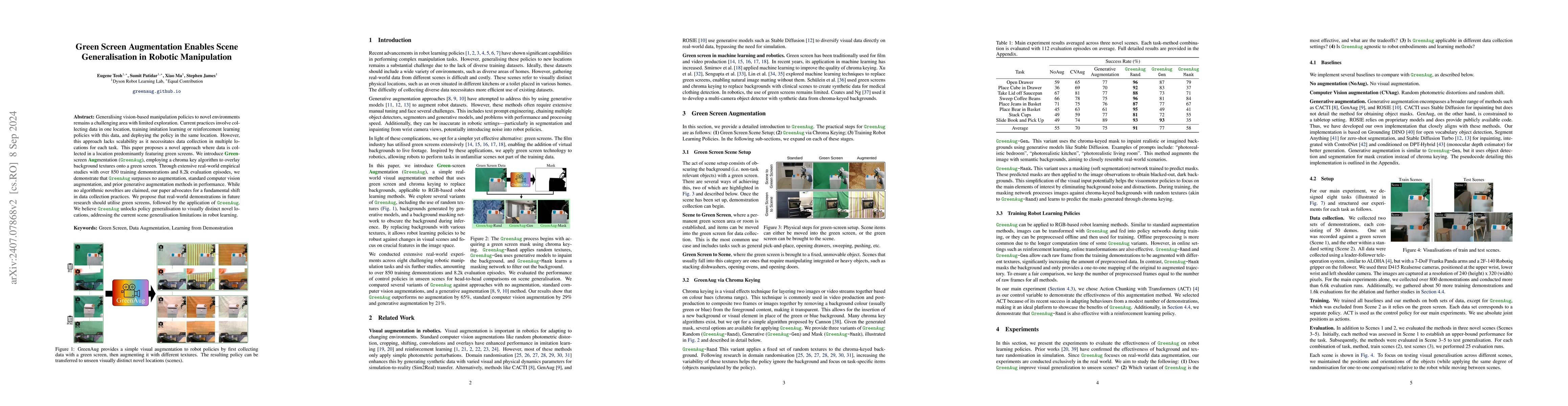 Thumbnail for Green Screen Augmentation Enables Scene Generalisation in Robotic
  Manipulation