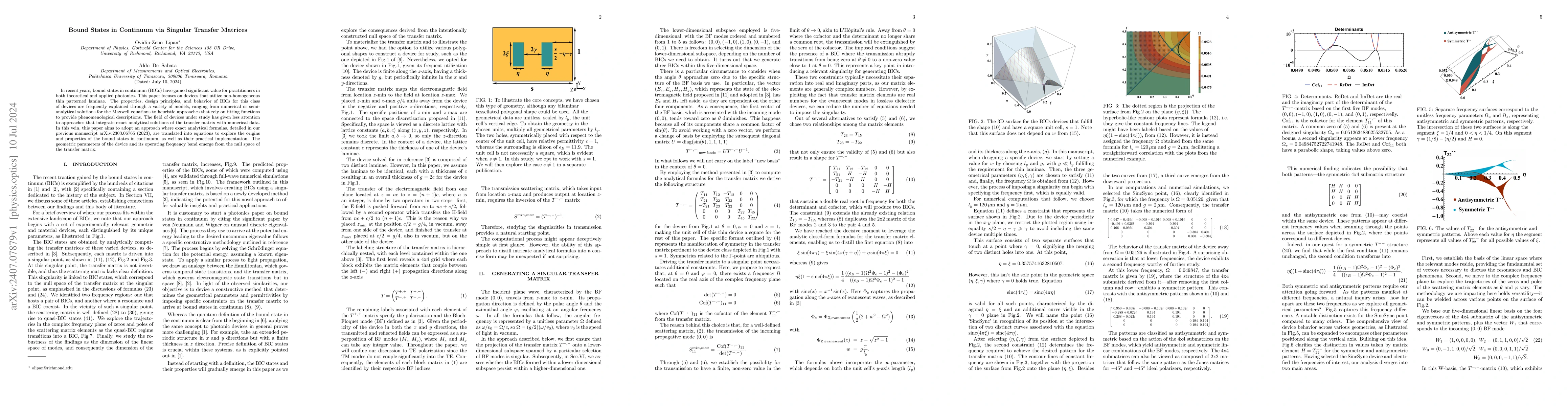 Thumbnail for Bound States in Continuum via Singular Transfer Matrices