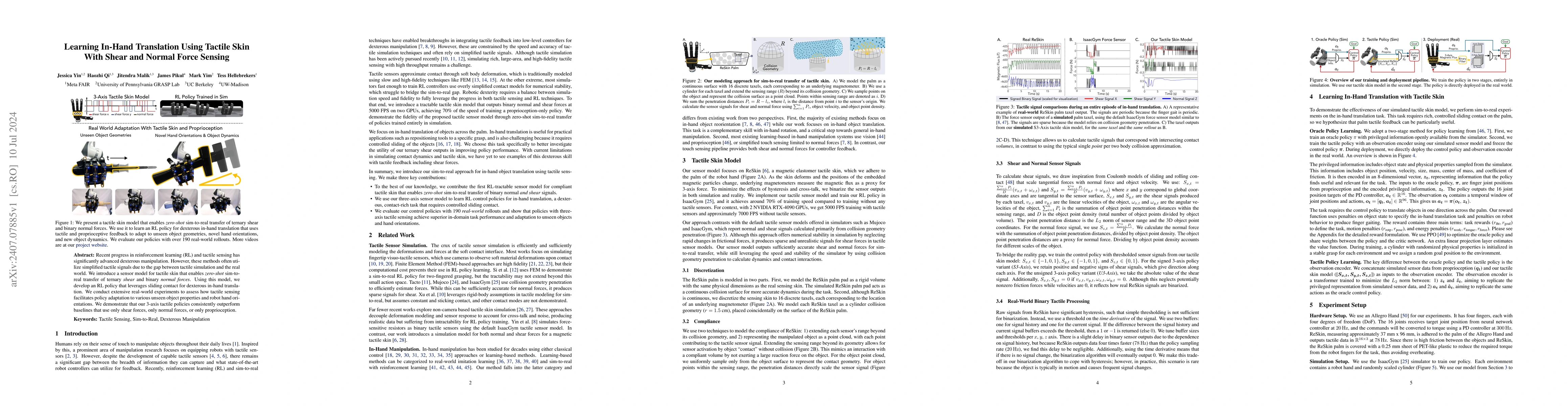 Thumbnail for Learning In-Hand Translation Using Tactile Skin With Shear and Normal
  Force Sensing