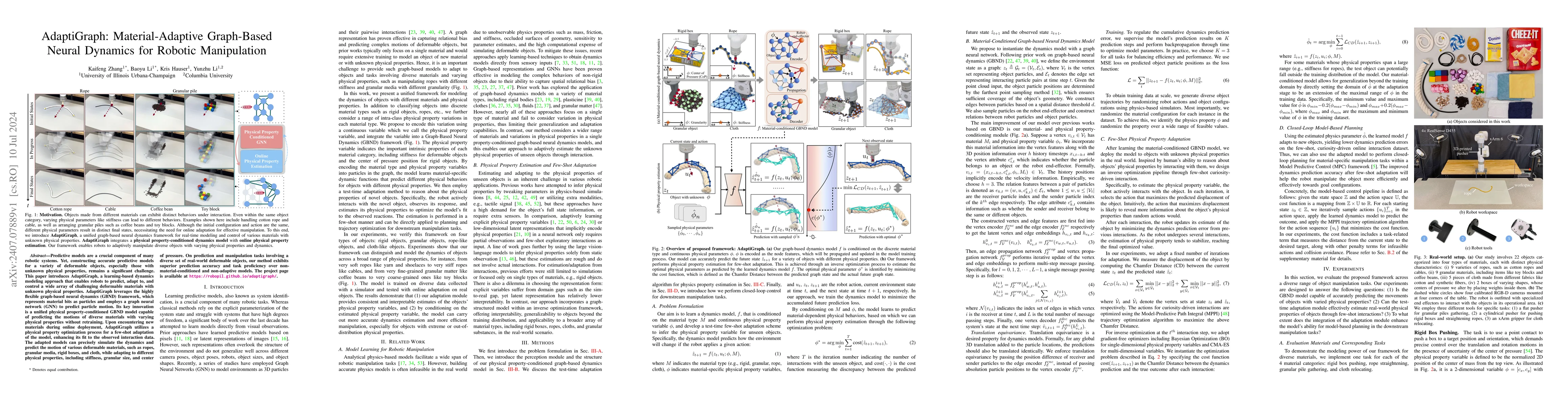 Thumbnail for AdaptiGraph: Material-Adaptive Graph-Based Neural Dynamics for Robotic
  Manipulation