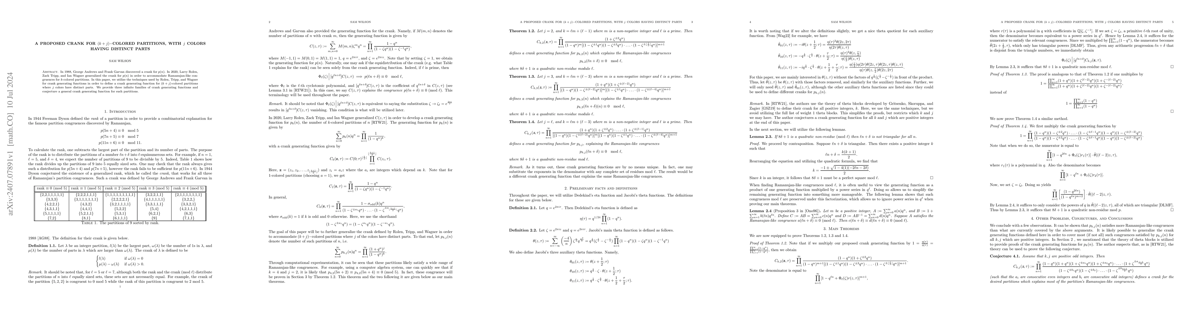 Thumbnail for A proposed crank for $(k+j)$-colored partitions, with $j$ colors having
  distinct parts
