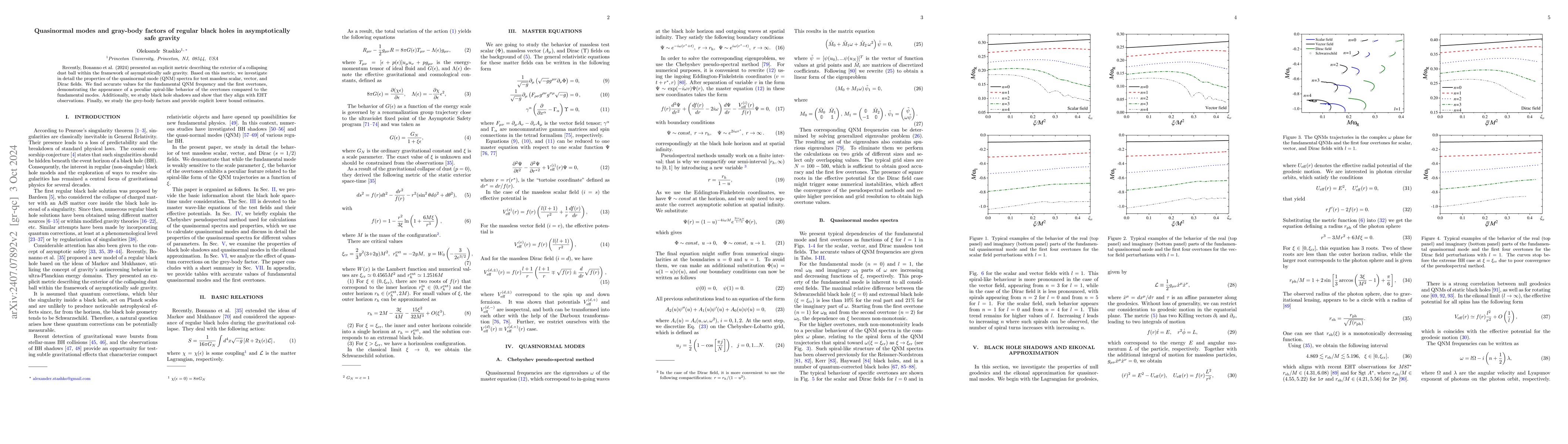 Thumbnail for Quasinormal modes and gray-body factors of regular black holes in
  asymptotically safe gravity