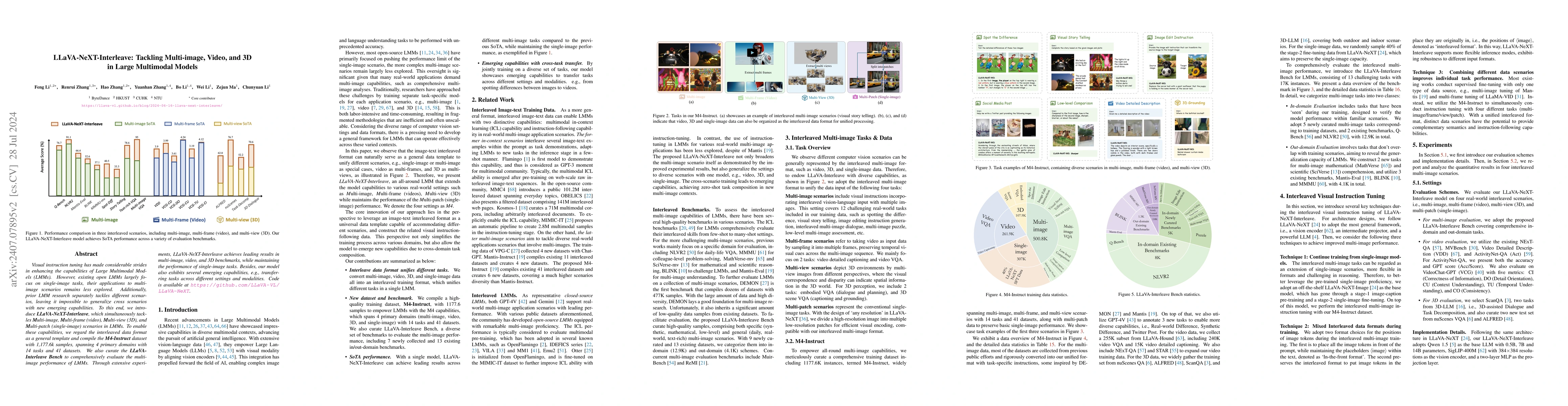 Thumbnail for LLaVA-NeXT-Interleave: Tackling Multi-image, Video, and 3D in Large
  Multimodal Models