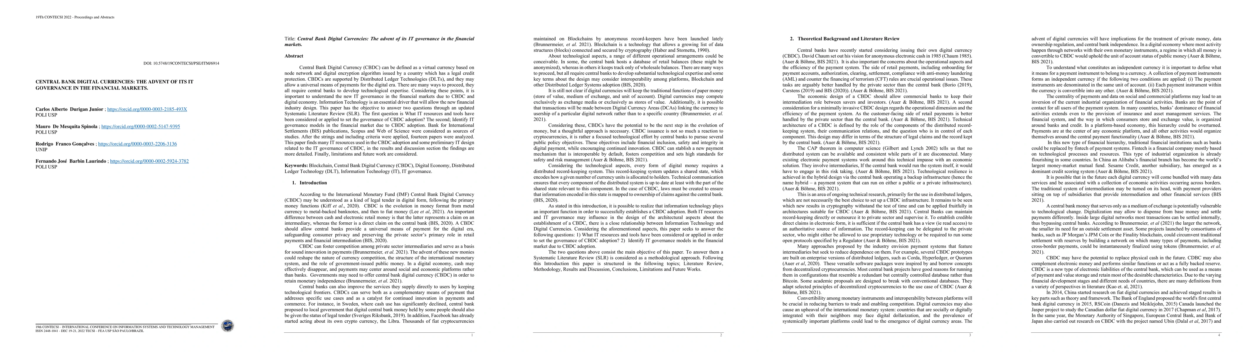 Thumbnail for Central Bank Digital Currency: The Advent of its IT Governance in the
  financial markets