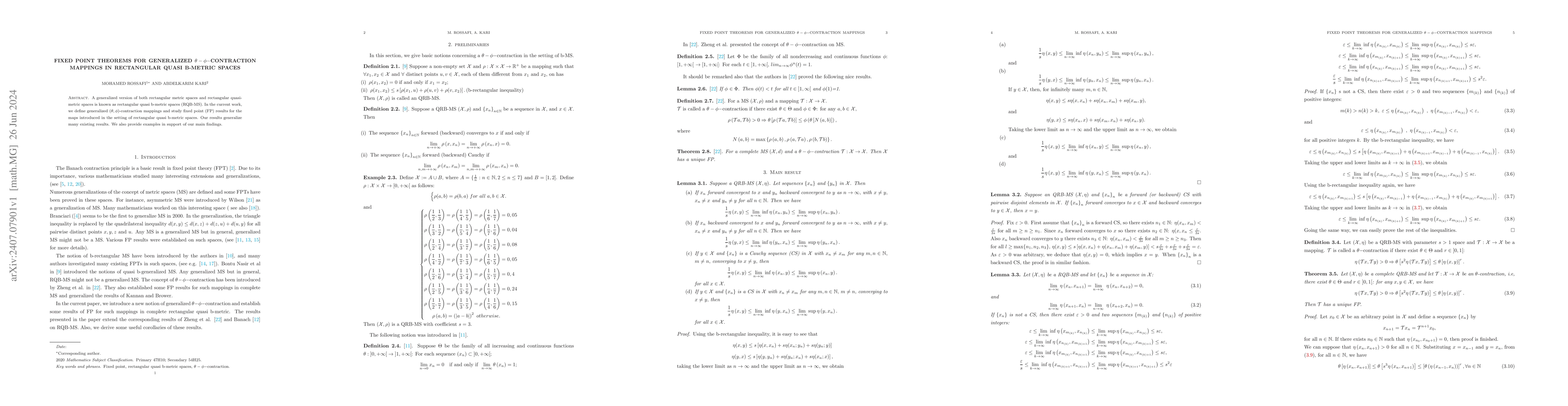 Thumbnail for Fixed point theorems for generalized $θ-φ-$contraction mappings
  in rectangular quasi b-metric spaces