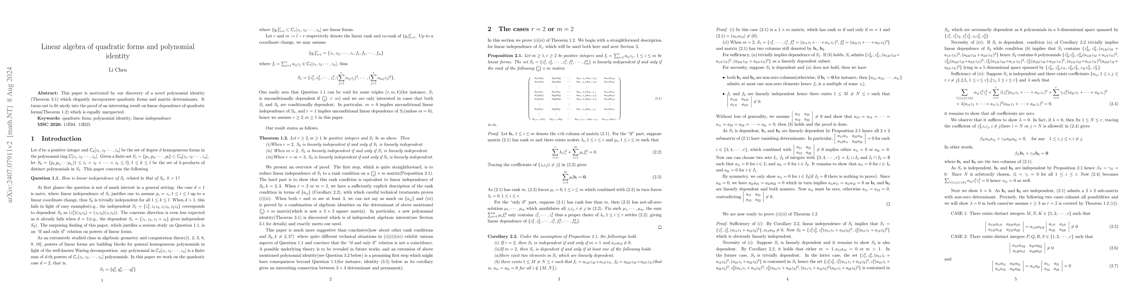 Thumbnail for Linear algebra of quadratic forms and polynomial identity