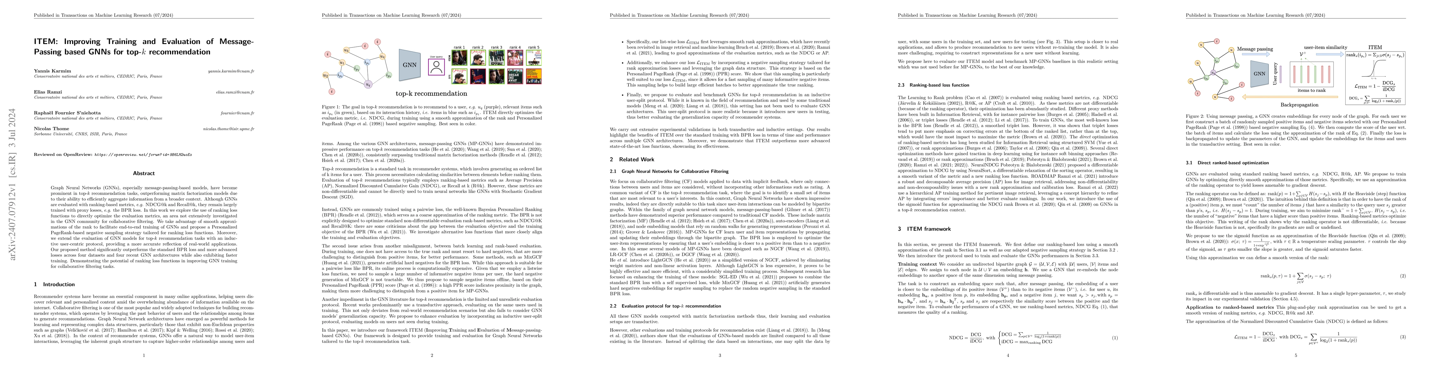 Thumbnail for ITEM: Improving Training and Evaluation of Message-Passing based GNNs
  for top-k recommendation