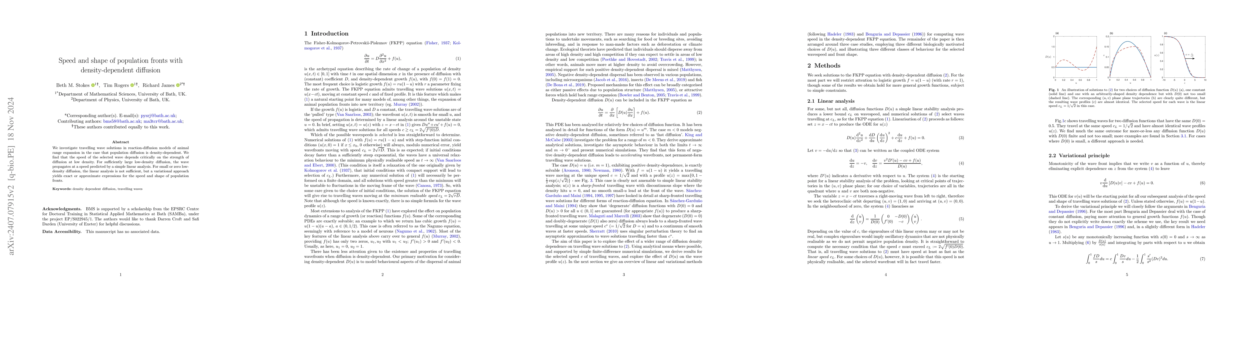 Thumbnail for Speed and shape of population fronts with density-dependent diffusion