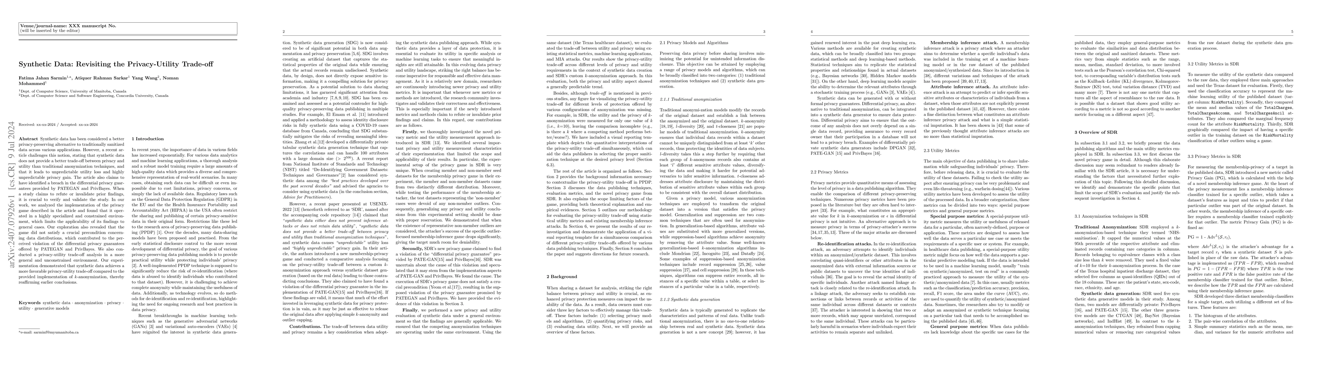 Thumbnail for Synthetic Data: Revisiting the Privacy-Utility Trade-off