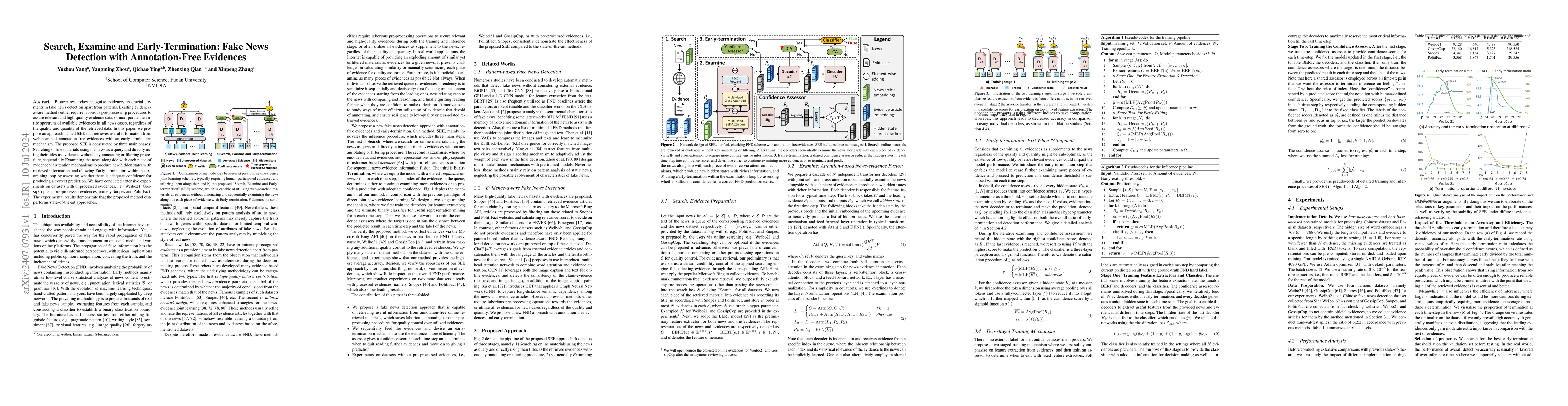 Thumbnail for Search, Examine and Early-Termination: Fake News Detection with
  Annotation-Free Evidences